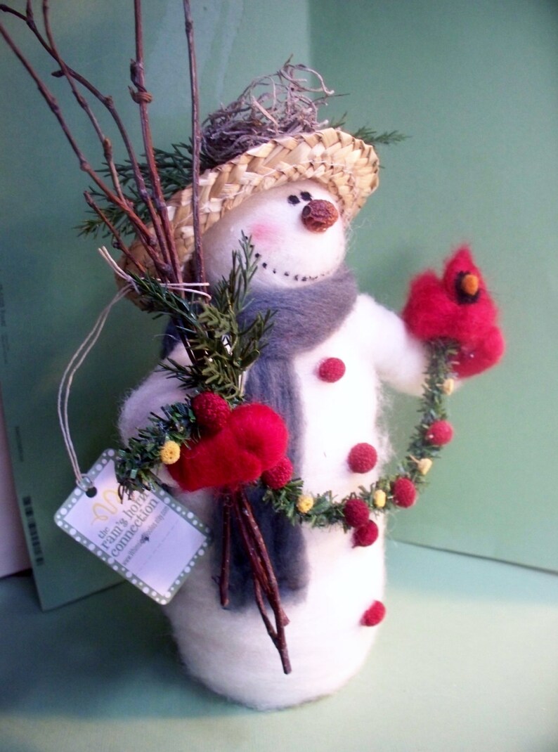 Sadie the Snowman with Cardinal of Felted Wool 9 image 2