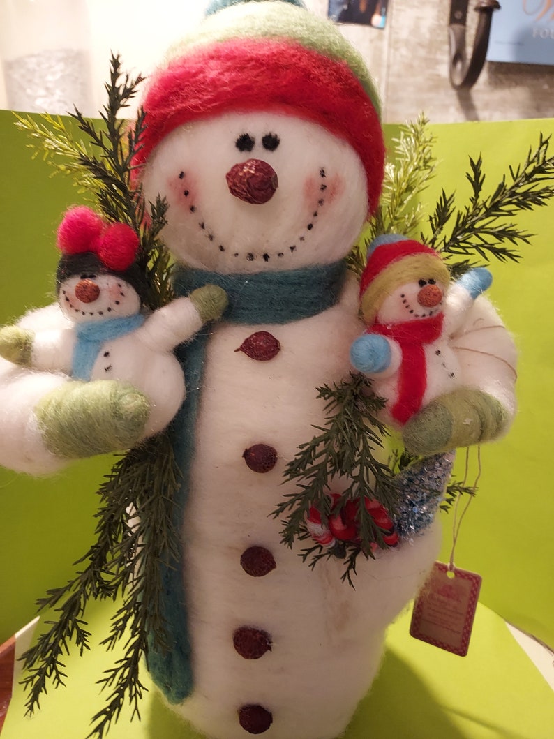 NEW Me and My Snowbuddies Felted Wool 9 Inch Snowman image 1