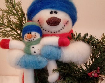 Oh Baby Oh Baby Felted Wool 10 " Snowman......Made to Order....please check delivery time