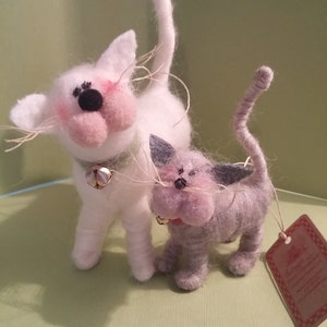 Mom and Baby Cat and Kitten Felted Wool Ornaments image 1