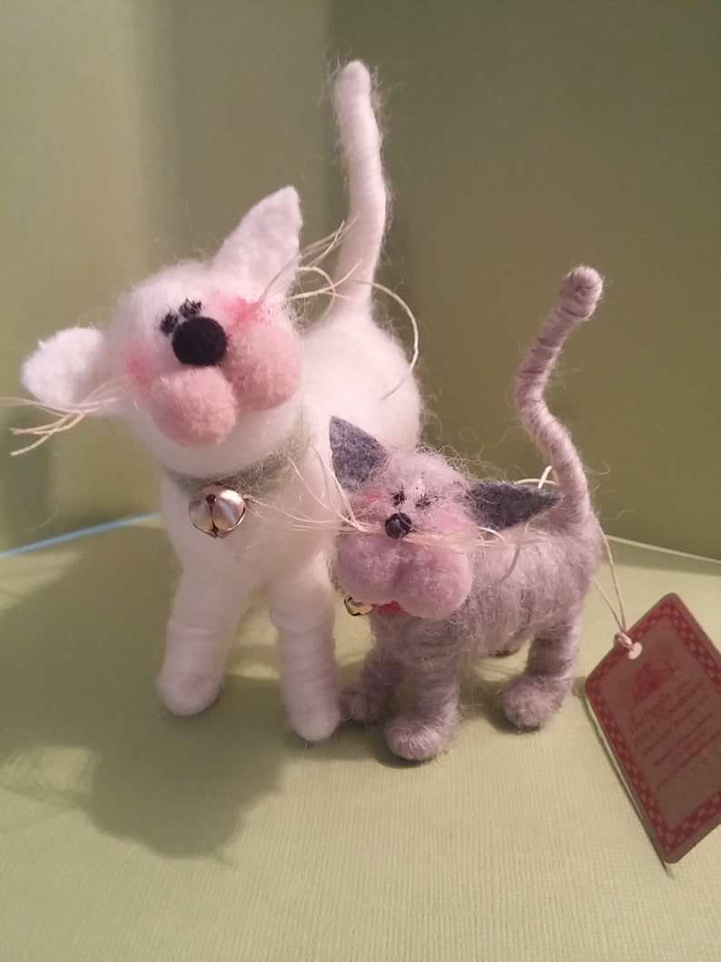 Mom and Baby Cat and Kitten Felted Wool Ornaments image 1