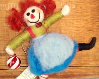 Raggedy Ann Wool Wrapped/Needle Felted Doll Ornament/Figurine