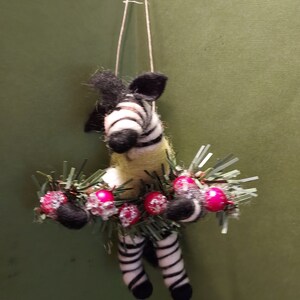NEW - Zebbie the Zebra Festive Garland 4&quot; Felted Wool Ornament