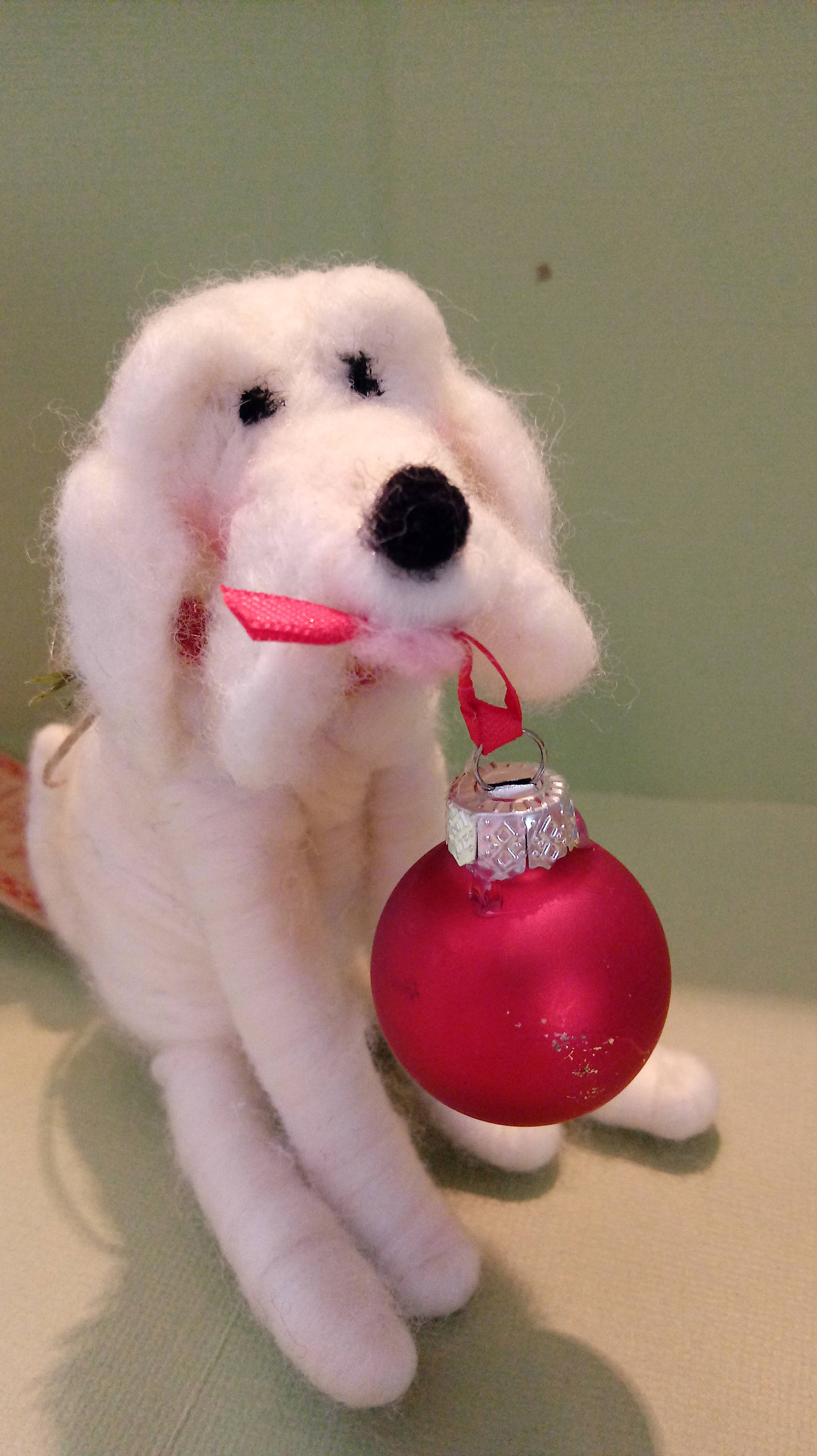 Canine Christmas Felted Wool WHITE Dog Ornament....Made to Etsy