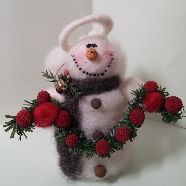 Snowman Felted Wool Angel Ornament