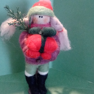Felted Wool Girl Christmas Ornament with Presents - Handmade