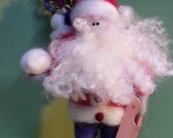 Sledding Santa Felted Wool Santa Ornament 7"