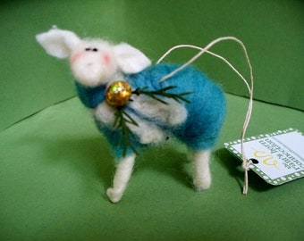 Christmas Lamb Felted Wool Ornament