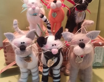 Felted Wool Whimsical Cat Ornament Made to Order....please check shipping time