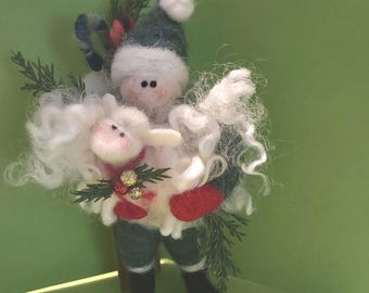 Mini Irish Santa with Lamb Felted Wool Ornament.. Made to Order...please check shipping time
