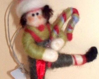 Little Elf Wool Wrapped/Needle Felted Ornament