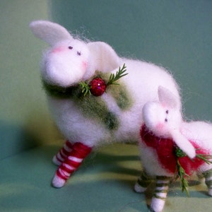 Candycane Sheep and Lamb Felted Wool Ornaments NEW for 2013 image 2