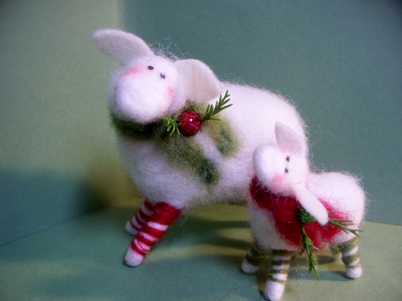 Candycane Sheep and Lamb Felted Wool Ornaments NEW for 2013 image 2