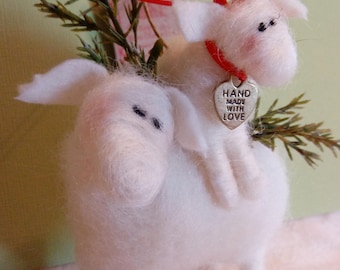 Ewe and Me Together Felted Sheep Ornament