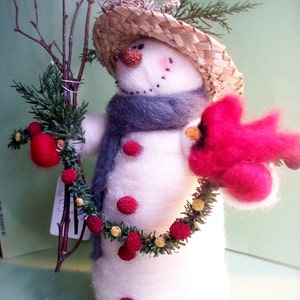 Sadie the Snowman with Cardinal of Felted Wool 9 image 5