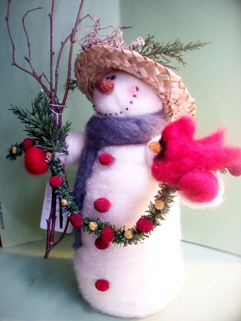 Sadie the Snowman with Cardinal of Felted Wool 9 image 5