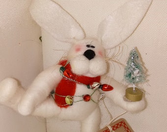 Crazy Christmas Bunny Felted Wool Ornament - NEW for 2018