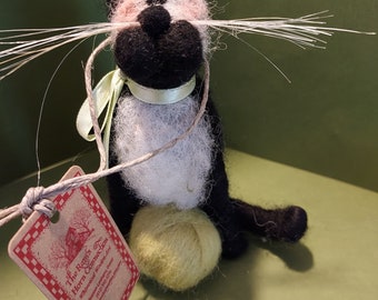 Wool Tuxedo Cat with Ball Ornament