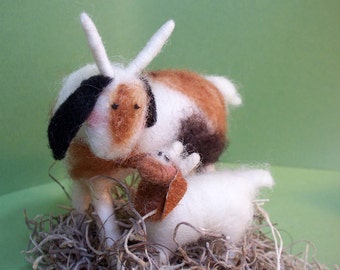 Goats, Mom and Baby Felted Wool Figurine ..Made to Order..please check shipping time