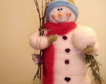 Stuart the Snowman 13" Wool Wrapped/Needle Felted - NEW