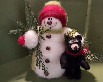 NEW - Bearable Snowman 7 Inch Felted Wool Ornament