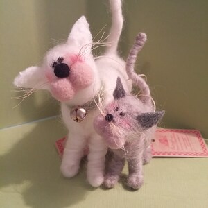 Mom and Baby Cat and Kitten Felted Wool Ornaments image 2