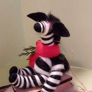NEW - Zebra On Sled Felted Wool Ornament