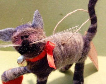 Wool Wrapped Kitten with Ball Needle Felted Ornament