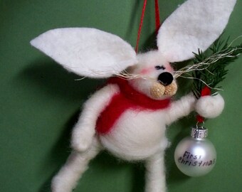 Bunny Felted Baby's First Christmas Ornament - NEW for 2013