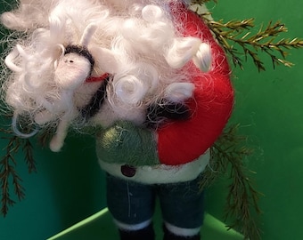 Santa Got My Goat 7&quot; Wool Felted Figurine/Ornament