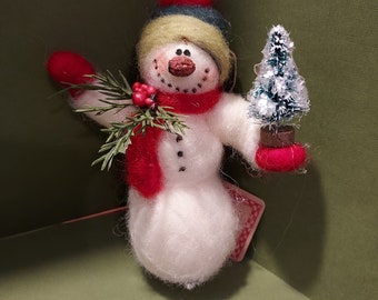 NEW - Snowman Triple Stack 4 1/2" Felted Wool Ornament