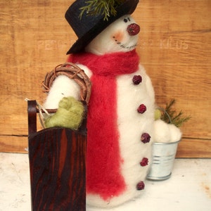 Sammy Snow Wool Wrapped/needle Felted 9 Inch Snowman...made to Order ...