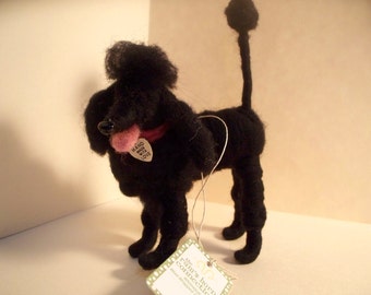 Black Poodle Wool Wrapped and Needle Felted Ornament