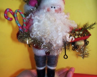 Joyful Santa Felted Wool Ornament and Decoration