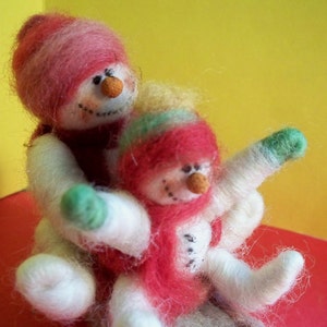 Mom and Baby Wool Snowmen on Sled 3 Ornament image 2