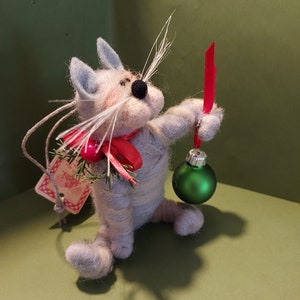 Christmas Bulb Felted Wool Kitty Ornament image 6