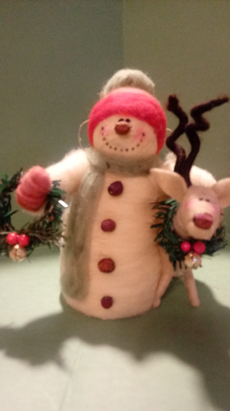 Felted Wool Snowman and Reindeer Ornament image 5