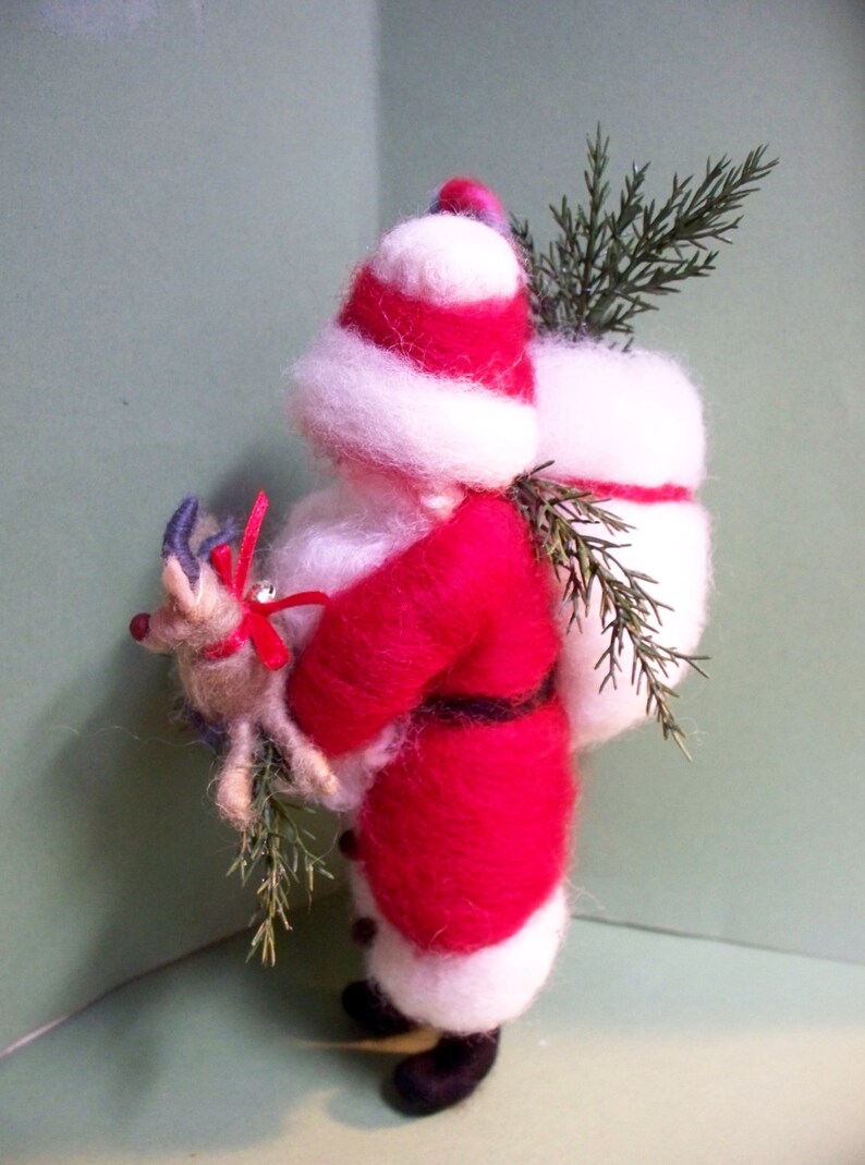 Father Christmas and Rudy Felted Wool Ornament image 4