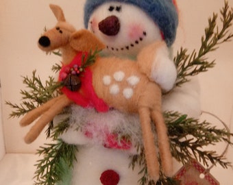 NEW - Fawned of You Felted  9 Inch Wool Snowman