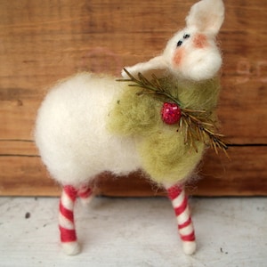 Wool Candycane Legs Wool Wrapped/Needle Felted Sheep Ornament as Featured in Mary Janes Farm Magazine Dec./Jan. 2017 issue!