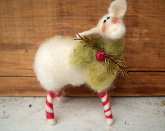 Wool Candycane Legs Wool Wrapped/Needle Felted Sheep Ornament as Featured in Mary Janes Farm Magazine Dec./Jan. 2017 issue!
