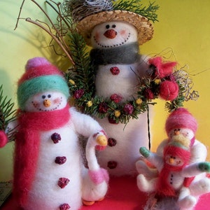 Mom and Baby Wool Snowmen on Sled 3 Ornament image 5