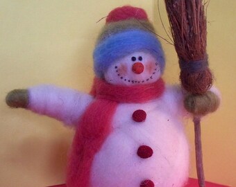 Roly Poly Wool Snowman Ornament or Figurine