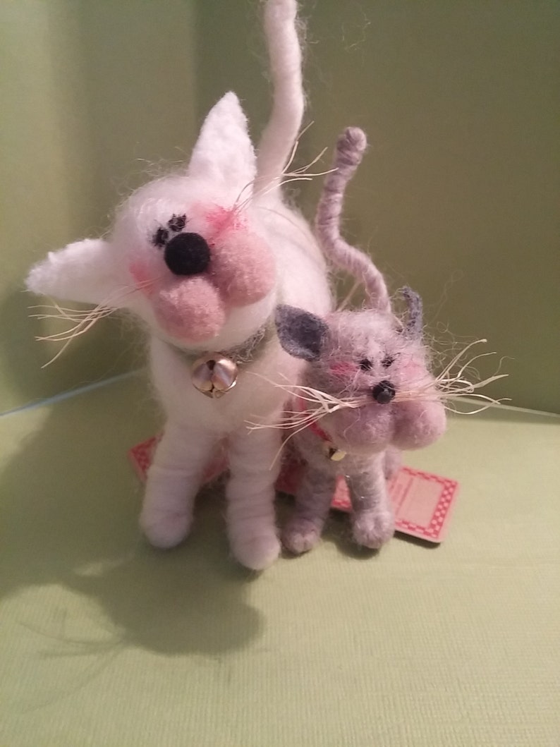 Mom and Baby Cat and Kitten Felted Wool Ornaments image 5