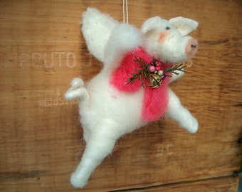 When Pigs Fly Wool Wrapped/Needle Felted Ornament