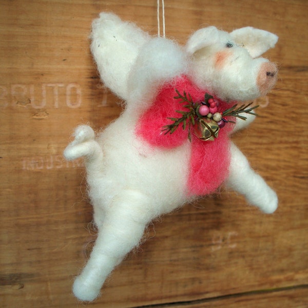 When Pigs Fly Wool Wrapped/Needle Felted Ornament