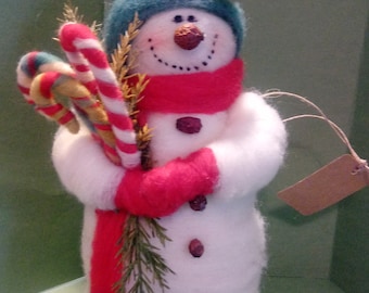 NEW - Candycane 10 inch Felted Wool Snowlady