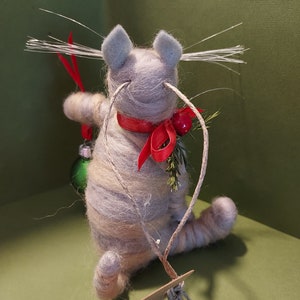 Christmas Bulb Felted Wool Kitty Ornament image 5