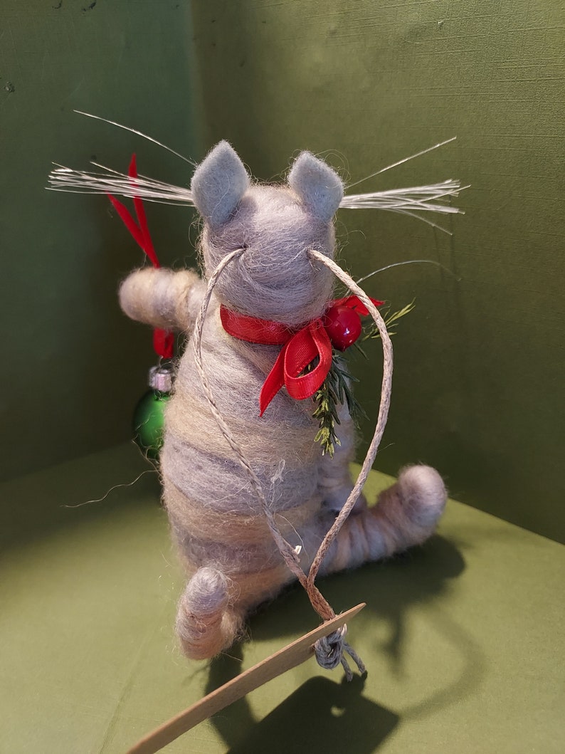 Christmas Bulb Felted Wool Kitty Ornament image 5