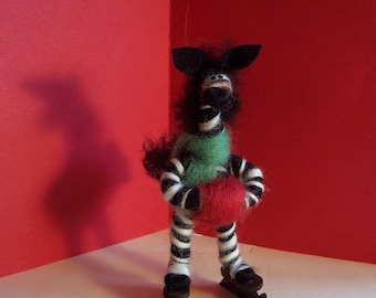 Zebra on Skates Felted Wool Ornament